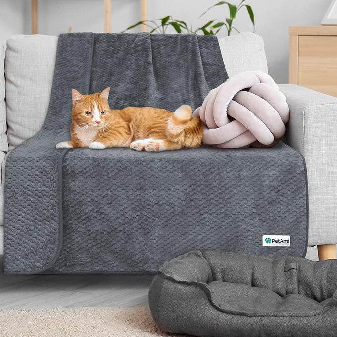 PetAmi waterproof gray dog blanket for medium large dogs, leakproof fleece throw for cats, 40x60 inches sofa couch cover protector