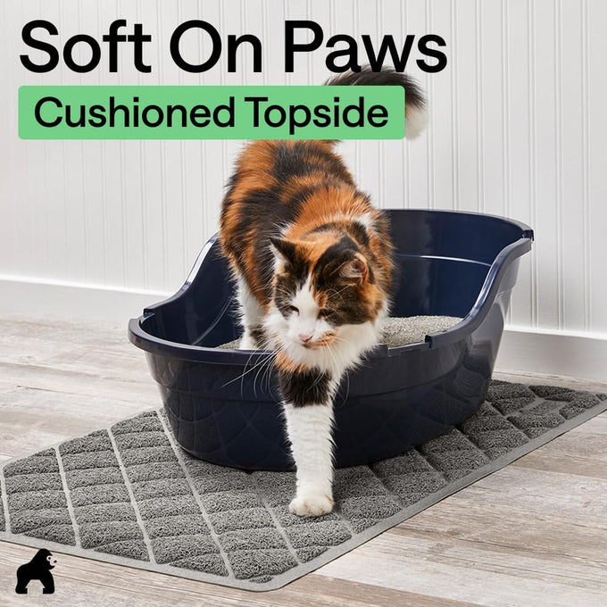 gorilla grip 24x17 gray cat litter box mat, cushioned coil mesh litter trapping mat, scatter control supplies for less mess