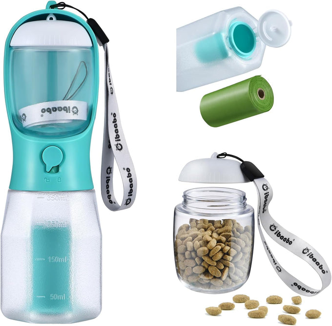 Cibaabo 12oz and 20oz Dog Water Bottle with Food Container & Poop Bag Holder
