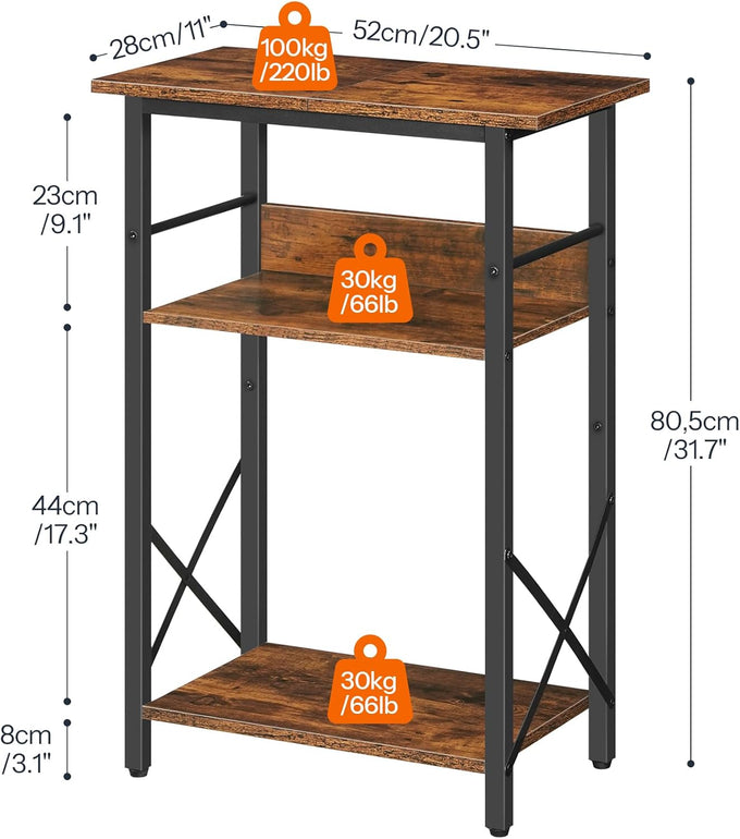 HOOBRO 3-Tier Fish Tank Stand with Storage, Rustic Brown, 20.5 x 11 inches, Metal Frame, BF52FT01