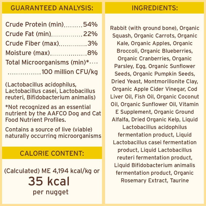 primal freeze dried raw dog food nuggets, rabbit, 14 oz, complete and balanced meal, grain free, high protein