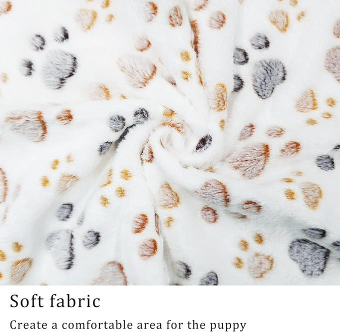 Premium Flannel Paw Printed Pet Blanket for Dog Puppy Cat - Small, Brown, Pink, White