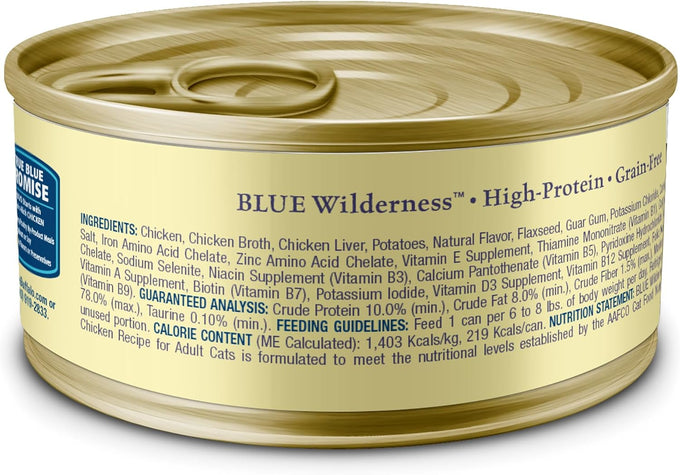Blue Buffalo Wilderness Grain-Free Chicken Wet Cat Food Paté, High-Protein Recipe, 24x 5.5-oz Cans