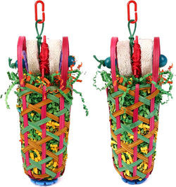 Kyouki parakeets toys, 2PCS bird chewing toys for cockatoos, conures, love birds and small parrots with natural materials, vibrant colors and easy-hang design