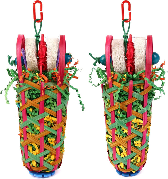 Kyouki parakeets toys, 2PCS bird chewing toys for cockatoos, conures, love birds and small parrots with natural materials, vibrant colors and easy-hang design