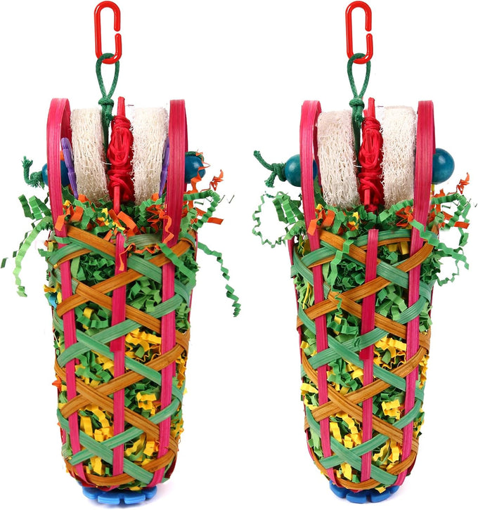 Kyouki parakeets toys, 2PCS bird chewing toys for cockatoos, conures, love birds and small parrots with natural materials, vibrant colors and easy-hang design