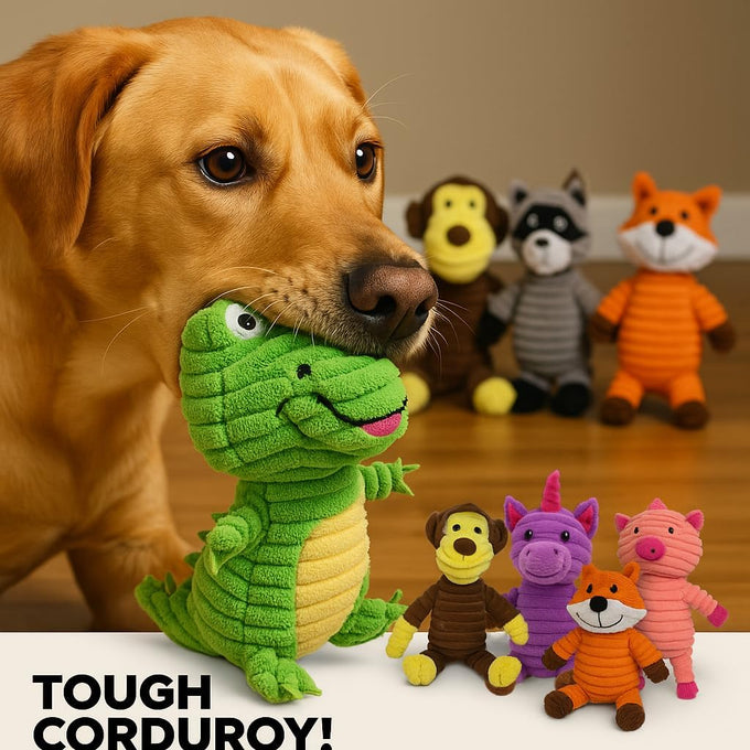 Jalousie plush toys for medium large dogs, 5 pack corduroy squeak toy