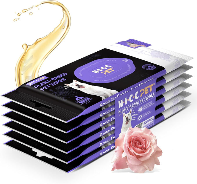 HICC Pet Wipes for Dogs and Cats, Vet-Recommended, Fermented Coconut Oil, 100pcs, Rose