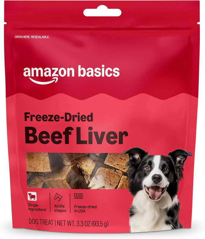 Amazon Basics Freeze-Dried Beef Liver Dog Treats, Grain-Free, 100% Real Beef Liver, 3.3 Ounce
