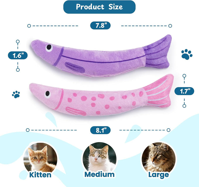 9000mg North American Catnip Floppy Fish Cat Toys for Indoor Cats with Crinkle Sound and Soft Cotton-Free Surface