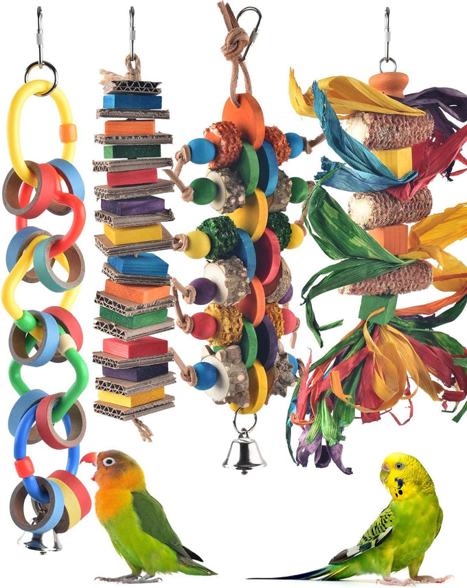 Bissap multicolored bagel parrot toy for conures, cockatiels, macaws, and similar sized pet birds