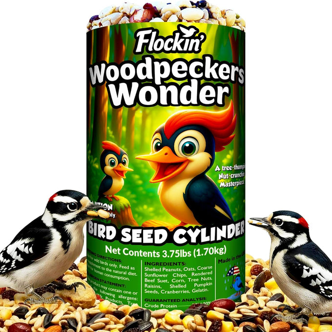 Woodpecker bird seed cylinders with hole – premium woodpecker food blend, USA made, 4" x 7.75"