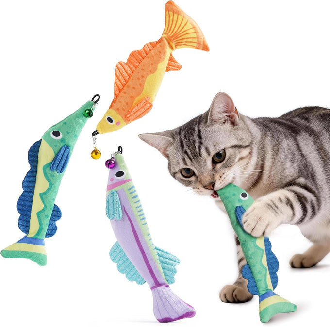 9000mg North American Catnip Floppy Fish Cat Toys for Indoor Cats with Crinkle Sound and Soft Cotton-Free Surface