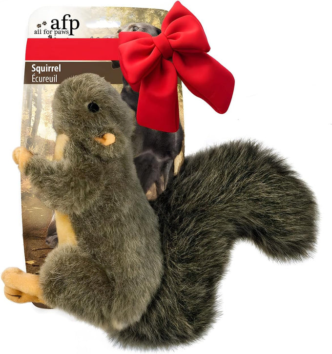 All for Paws large interactive dog squirrel plush squeaky toy for puppy enrichment and stimulation