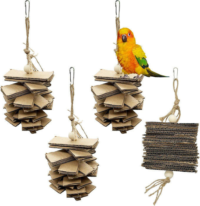 lwinger small parrot chew toys 4 pack natural cardboard paper hanging bird shredding toy for budgies conures cockatiel parakeet lovebirds canary