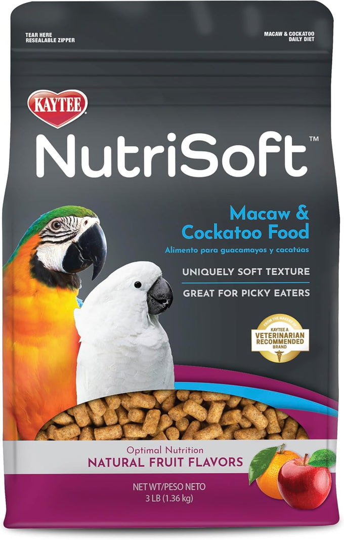 Kaytee Nutri Soft 3 Pound Pet Food for Macaw & Cockatoo Birds, Soft Texture, No Artificial Colors or Flavors