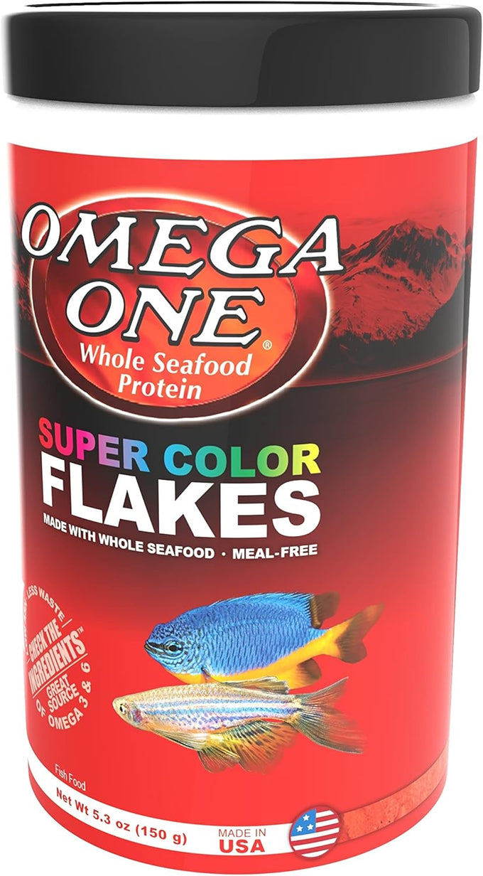 Omega One Super Color Flakes 5.3 oz fish food with natural color boosters and omega 3 & 6 HUFA's