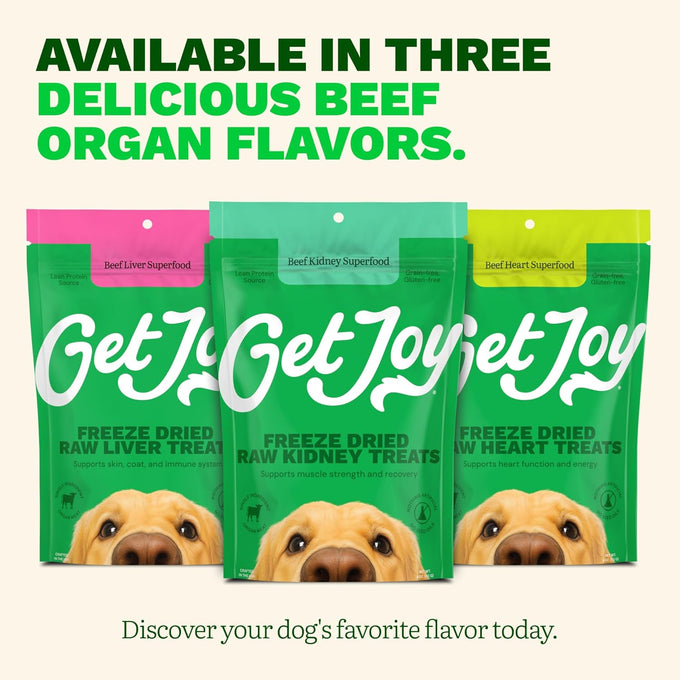 Get Joy Freeze Dried 100% USDA Beef Kidney Dog Treats, 4oz, Single Ingredient Organ Meat, Grain Free, Gluten Free