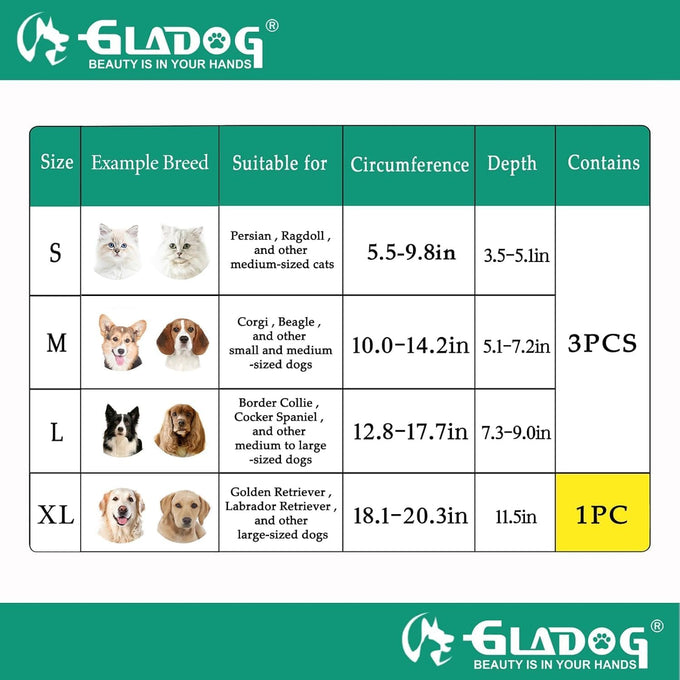 Gladog Soft Dog Cone Collar Set (3 Sizes) - XL Single Size - Adjustable E Collar for Post-Surgery Recovery