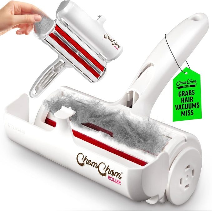 ChomChom Original Size Reusable Pet Hair Remover for Cats and Dogs on Furniture, Carpets, and More - White