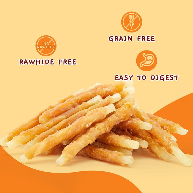 jungle calling 35-count rawhide free dog treats, 4.5-inch chicken wrapped cod sticks for small to medium dogs