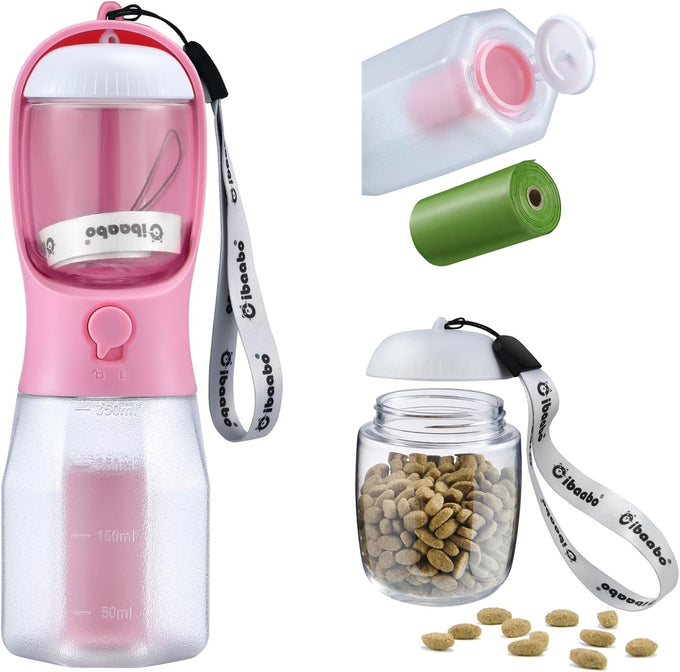 Cibaabo 12oz and 20oz Dog Water Bottle with Food Container & Poop Bag Holder