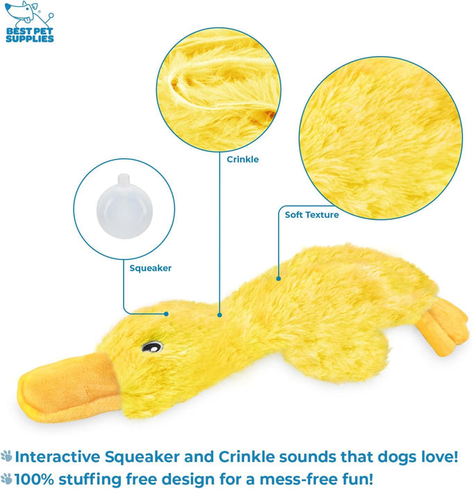 Best Pet Supplies Crinkle Dog Chew Toy, Ideal for Small, Medium & Large Dogs, Crinkle Duck (Yellow), Large