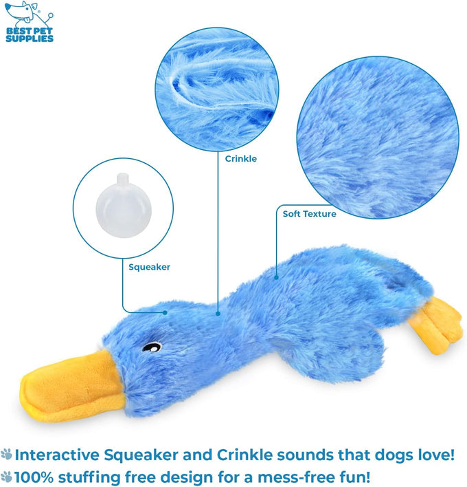 Best Pet Supplies Interactive Squeaky Dog Chew Toy, Crinkle Duck, Blue, Large, for Small, Medium & Large Dogs, and Fetch Lovers
