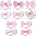pink dog hair bows set with rubber bands, 10 pairs, 20 pieces, handmade mix style for small, medium, large dogs