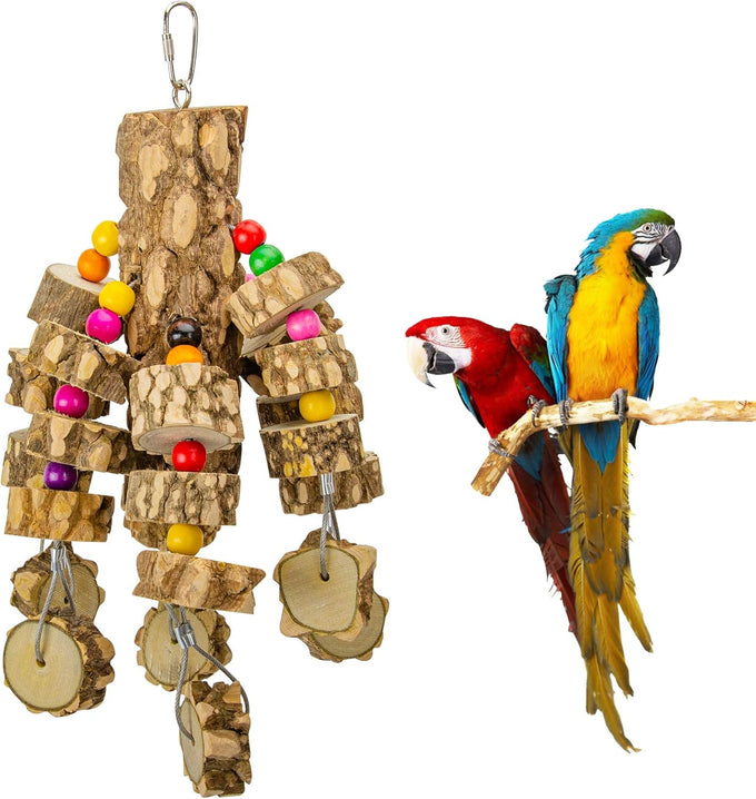 Myfamirea parrot toys for medium birds, natural wooden chew toys for African Greys, cockatoos, and macaws