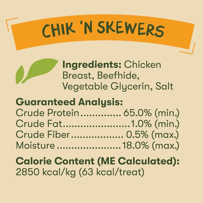 Pet 'n Shape Chik 'n Skewers - 100% Natural Grain Free Chicken Wrapped Rawhide Dog Chews, No Artificial Additives or Preservatives