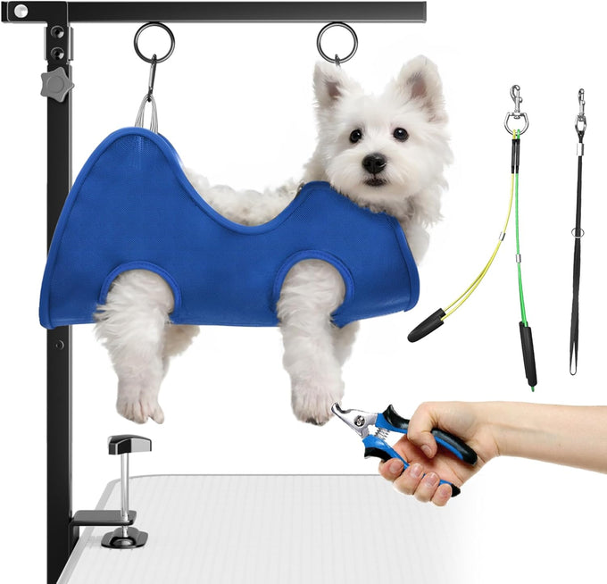 Foldable dog grooming arm for small medium dogs with adjustable height 26-40" and no-sit holder