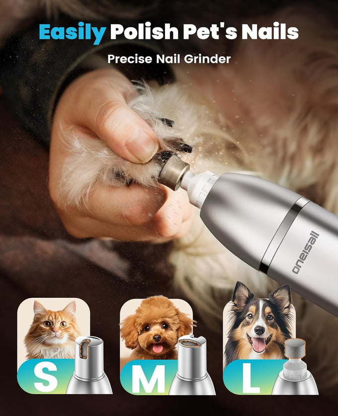 oneisall 4 in 1 dog grooming kit with lcd display, dog hair trimmer for paw nail grinder, rechargeable cordless low noise ipx7 waterproof pet clippers, 3-speed, 1200mAh battery
