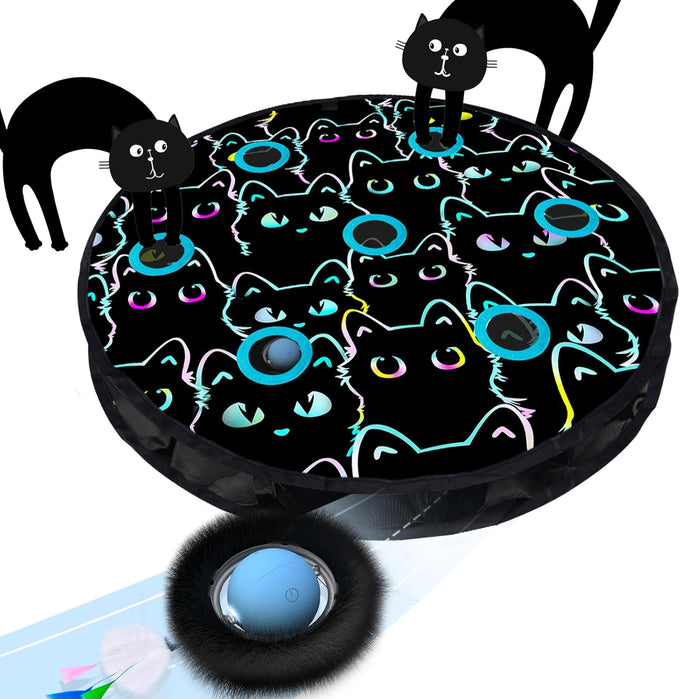 Orsda cat toys interactive hide and seek fast rolling ball motion chirping activated moving ball 7 holes mat mouse catching game