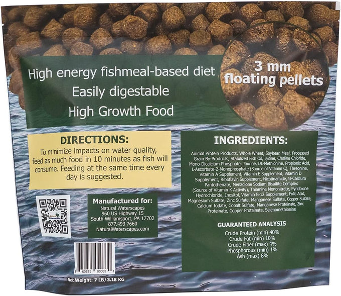 Natural Waterscapes 7 lb Game Fish Food Variety Pellets for Bass, Bluegill, and Trout in a Resealable Bag