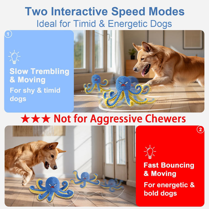 Blue Interactive Octopus Dog Toy, USB Rechargeable, Automatic Jumping, Not for Aggressive Chewers