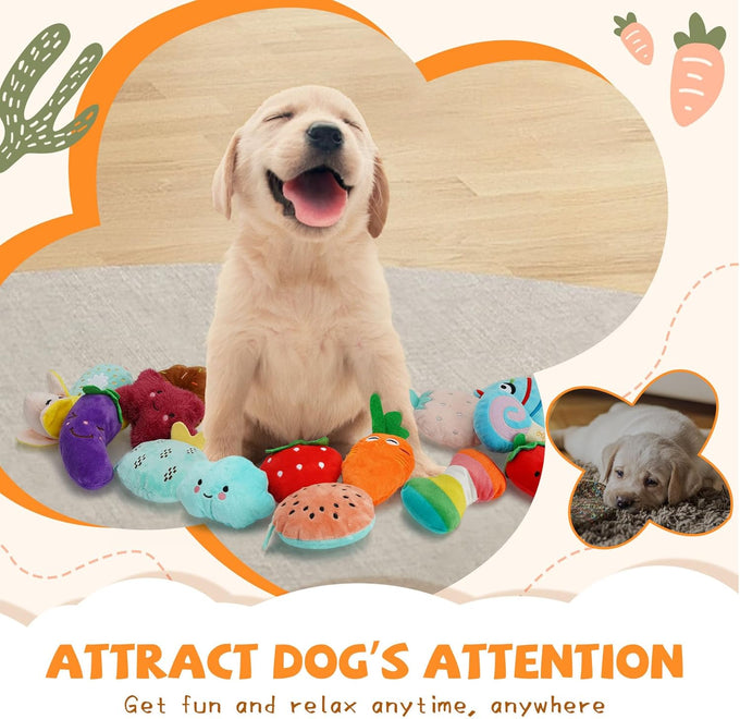 Cheerful 20-Pack Squeaky Plush Dog Toys Set with Dog Bags for Small Dogs, Fun&Teeth Cleaning