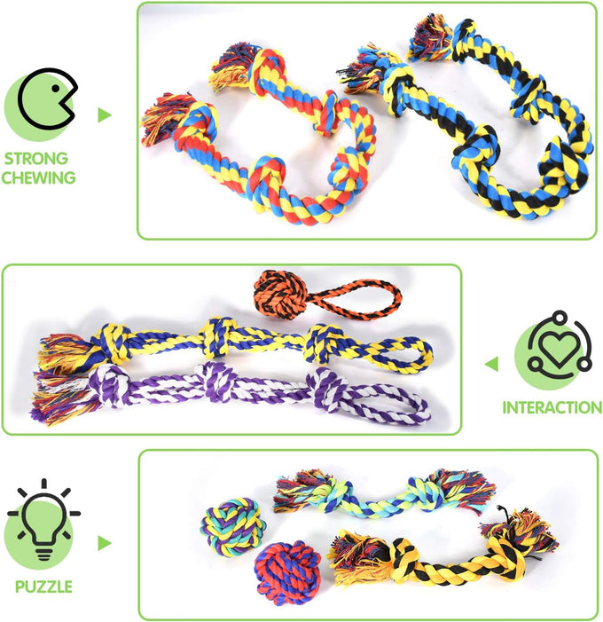 SharlovY Large Tough Chew Toys for Aggressive Chewers, 9-Kit Cotton Rope Toys Set for Medium-Large Breed Dogs