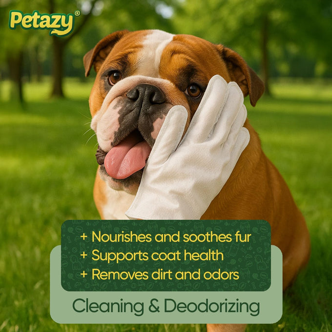 petazy pet glove wipes for dogs and cats hypoallergenic thick cleaning gloves with aloe coconut oil, 25 pack