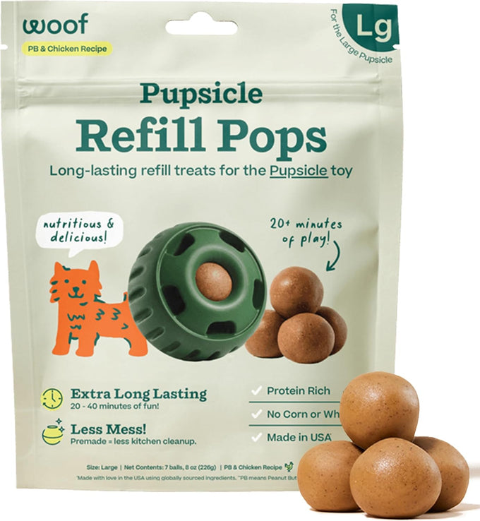 woof pupsicle chicken refill pops, wholesome dog treats for dogs 25-75 lbs, 7 count