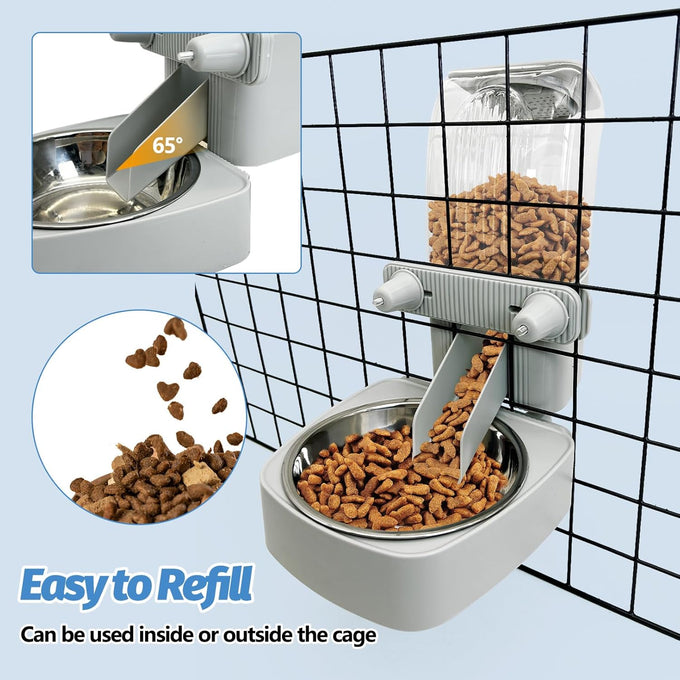54 oz stainless steel rabbit food dispenser with gravity feeder for small animals and pets