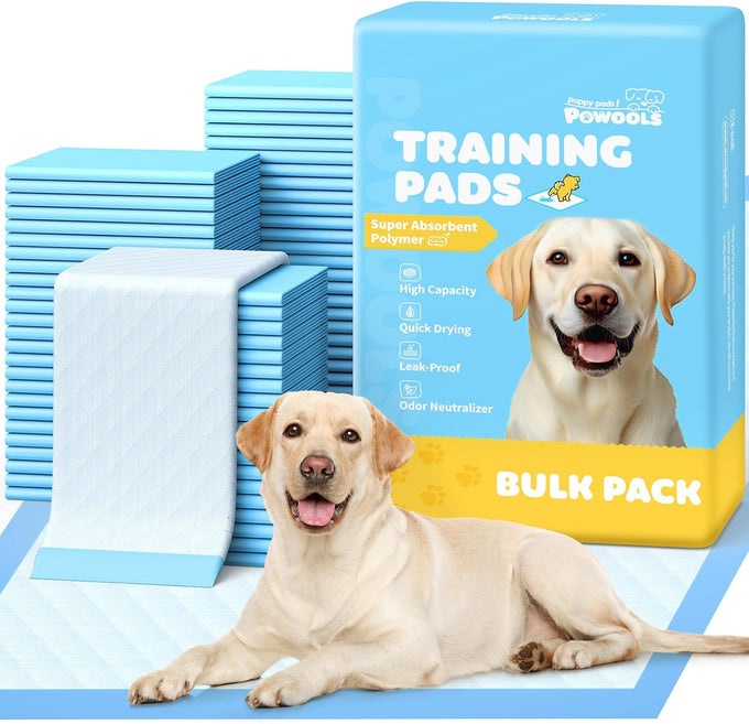 powools 100-pack x-large puppy pads for dogs potty training with leak-proof quick-dry design and 6-layer wee wee pads
