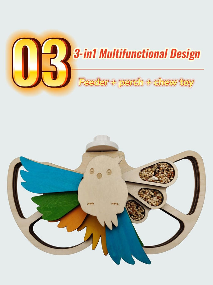 Interactive Parrot Foraging Toy - Natural Wood Puzzle Feeder & Chewable Perch for Small & Medium Conure Birds - 6 Hidden Food Holes & Easy Cage Mount