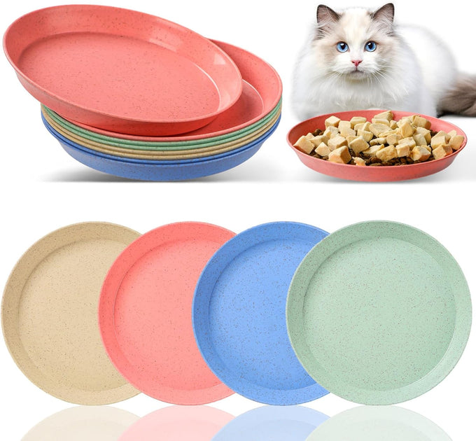 6 inch Wide Shallow Cat Bowls, 4Pcs, Food-Grade PP for Small Cats and Dogs, Whisker Fatigue Relief, Easy to Clean, Multicolor