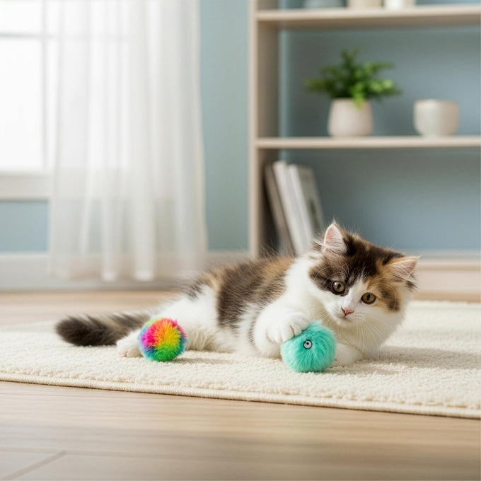 SmartyKat rainbow turquoise fuzzy friends plush catnip ball cat toys for 2 cats