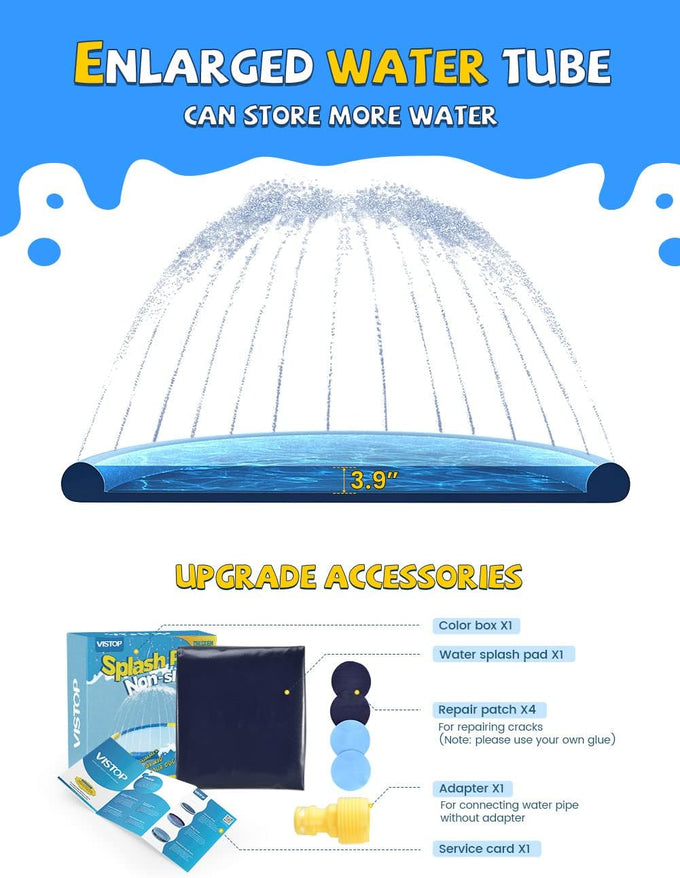 Vistop 67" Non-Slip Splash Pad for Kids and Dogs with Thickened Sprinkler Pool and Fun Fountain Play Mat