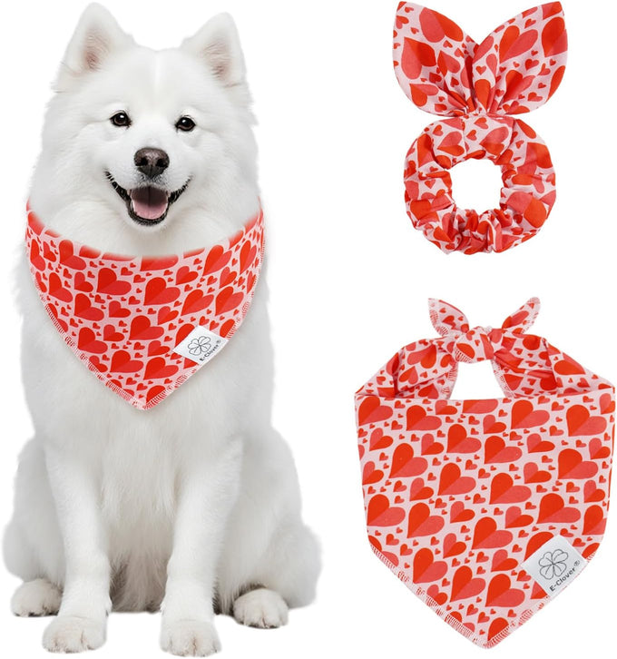 E-clover cute flower dog bandana with matching scrunchie for medium to large dogs - 27.5''x19.3''