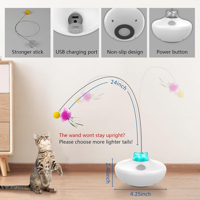 oxawo interactive cat toys rechargeable spin butterfly game teasing kitty extra long feather wand p33