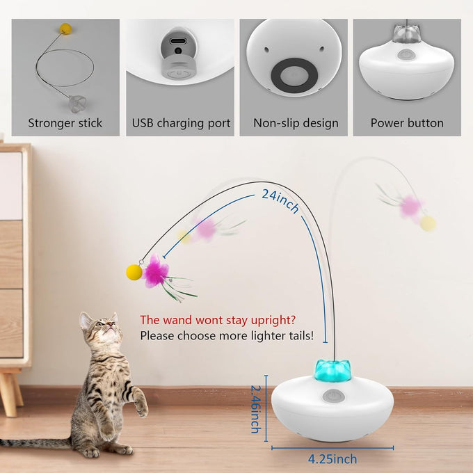 oxawo interactive cat toys rechargeable spin butterfly game teasing kitty extra long feather wand p33