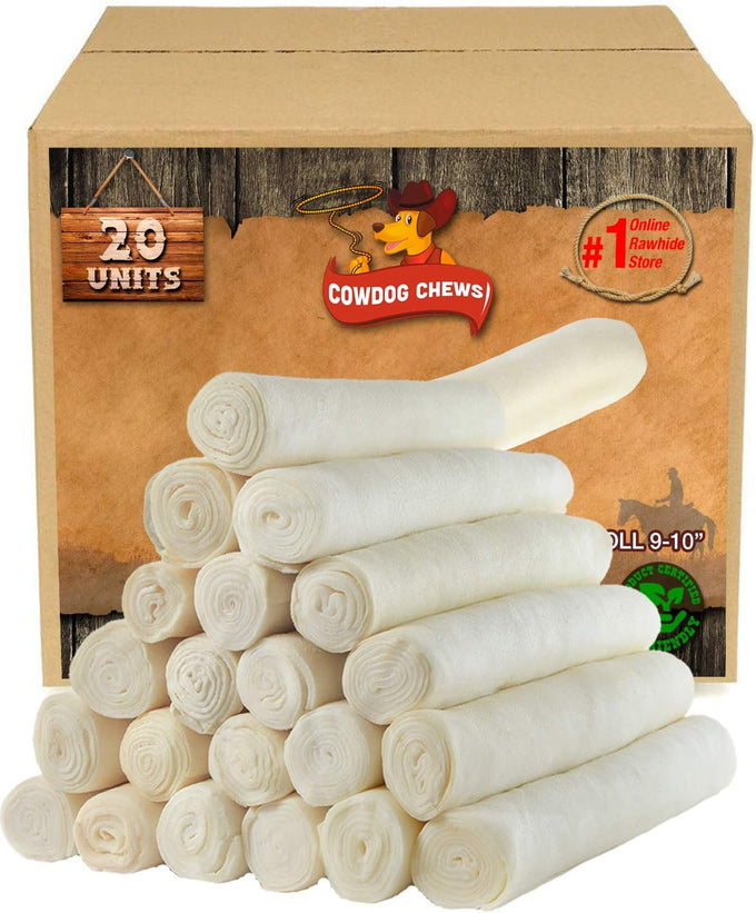Cowdog Chews Retriever roll 9-10 inch all natural rawhide products for dogs 20 pack
